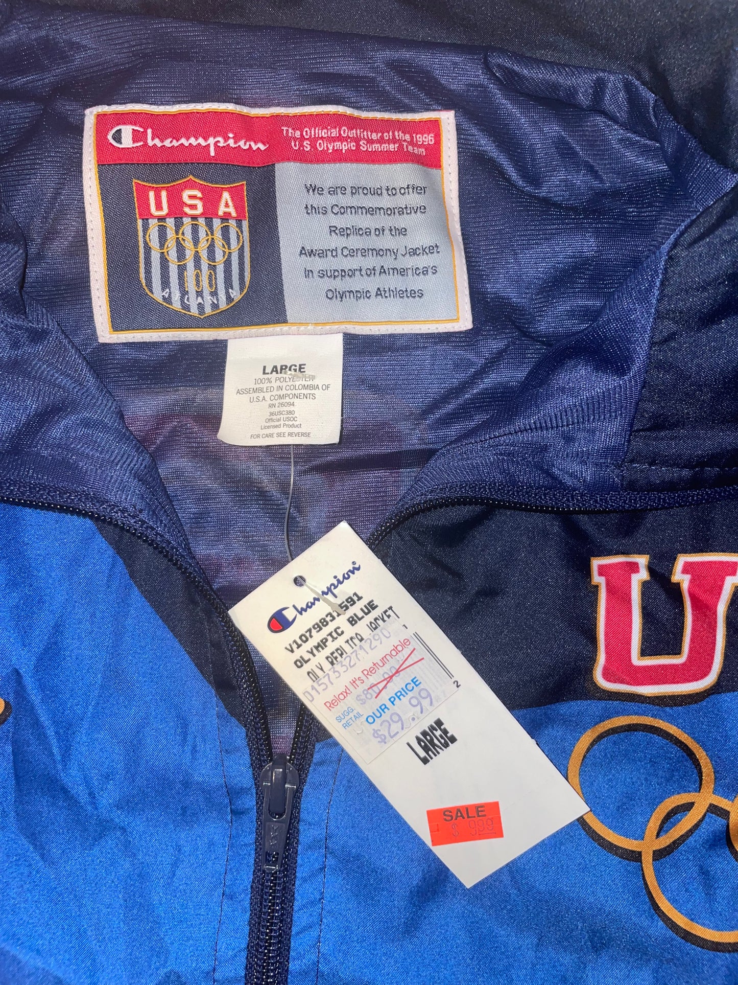 Vintage 1996 Team USA Atlanta Olympics 100th Anniversary windbreaker