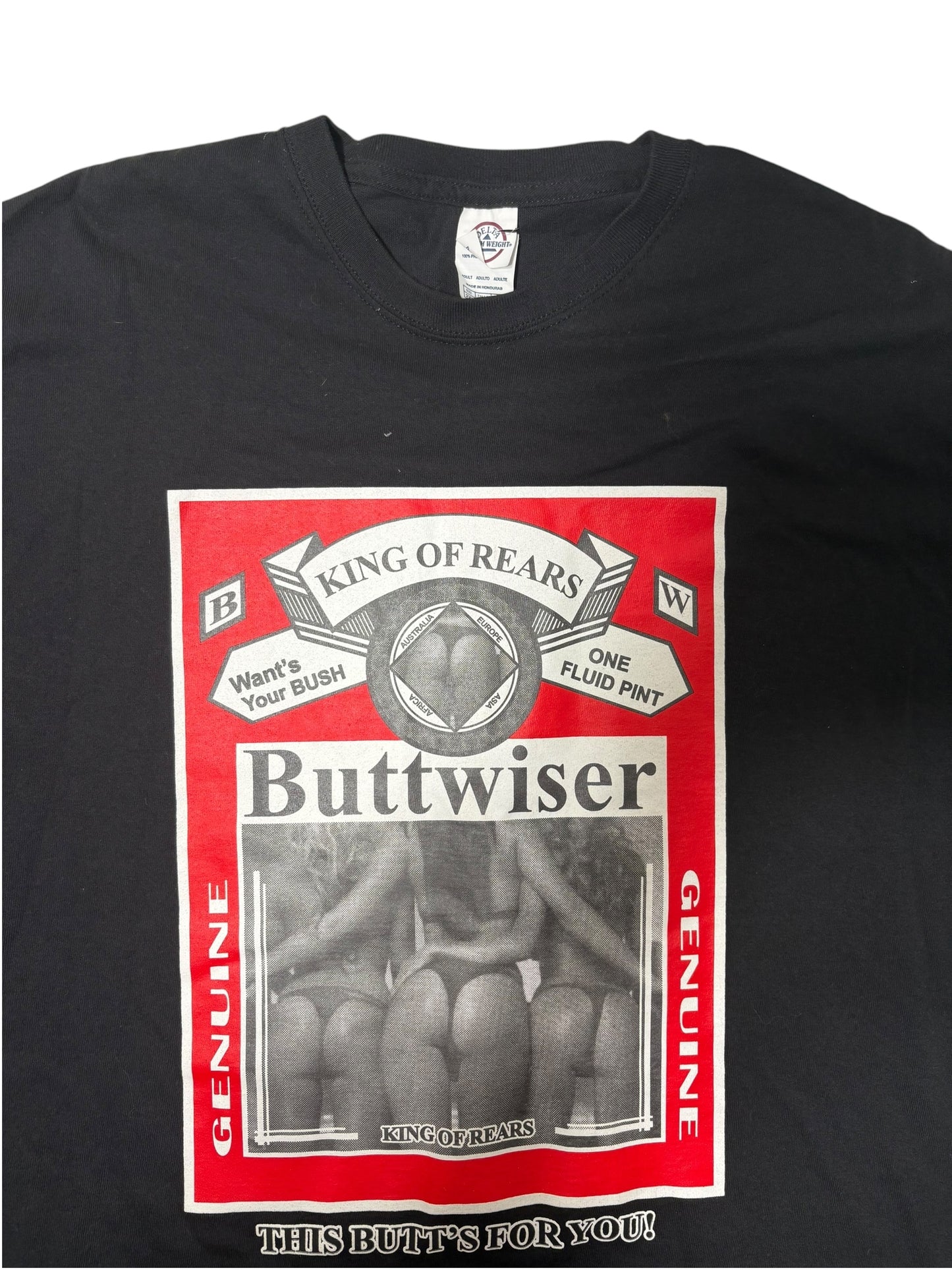 Modern “Buttwiser” humor parody tee